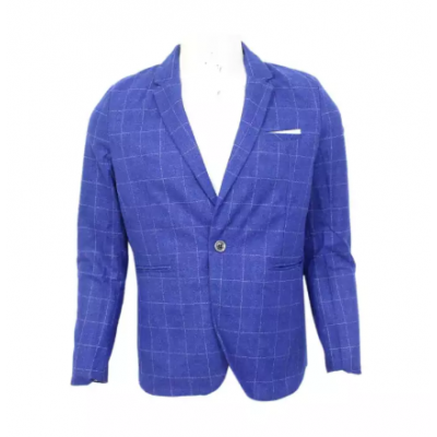 Royal Blue Checkered Blazer For Men